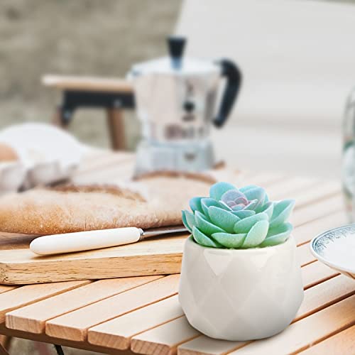 VIVERIE Mini Blue Artificial Succulent in Pots (White Ceramic, 4 Pot Set) Fake Plants for Indoors, Office Decor Gift for Women, Office Home Decor Gifts, Faux Plant for Shelf/Desk/Bathroom Decor - color: Blue