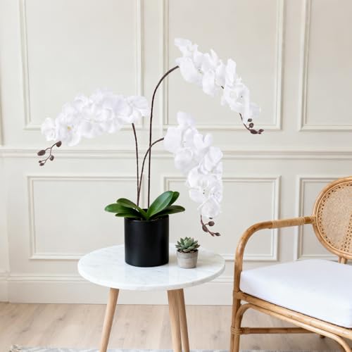 41.34" Pure White Orchid Artificial Flowers 6PCS Velvet Silk Orchids Long Stem Faux Orchid Flowers for Tall Vase for Home Party Wedding Décor (Pure White) - color: Pure White