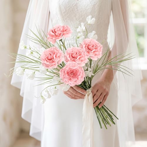 Pink Carnations Artificial Flowers 10Pcs Large Carnations Heads Lush Silk Flowers Bouquet with Stems for Wedding Bouquets Bridal Home Table Centerpieces(Pink) - color: Pink