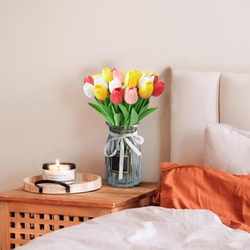 PU Real Touch Tulips Artificial Flowers 20Pcs Fake Flowers Arrangement Bouquet for Home Office Wedding Decoration (Multicolor) - color: Multi Color