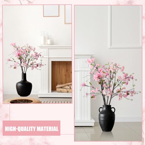 Giegxin 35in Pink Artificial Cherry Blossom Branches Fake Spring Faux Cherry Blossom Branch Intertwined with Green Budding Long Stem 3 Pcs for Vase Floral Arrangement Wedding Party Spring Decoration - color: Pink, size: 35 Inch, style: Cherry Blossom Bran