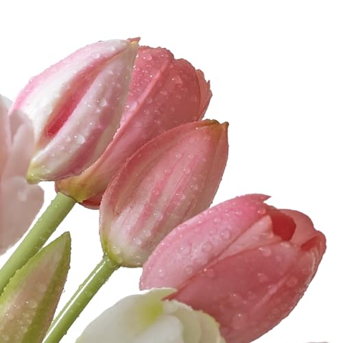 40pcs Artificial Tulips Flowers,Soft Touch Latex Bouquet, Fake Tulips Flowers,Spring Wedding Home Room Table Centerpiece Decor White Set - color: 40pcs White Set(no Vase)