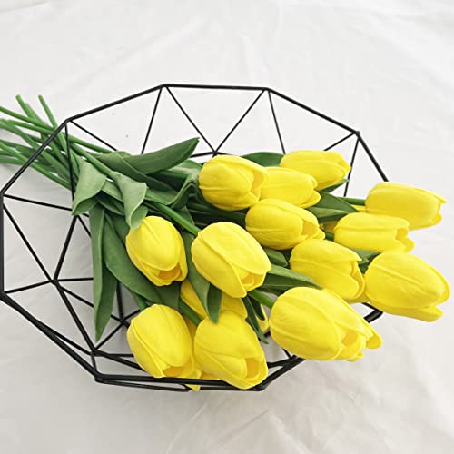 20pcs Artificial Tulips Flowers Fake Faux PU Tulip Bouquet Real Touch Flower Arrangement for Home Room Office Party Wedding Decoration Excellent Gift Idea for Mothers Day (Yellow) - color: Yellow 20