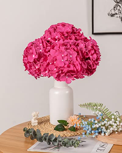 DuHouse 8.7" Silk Hydrangea Flower Heads with Stems Fake Hydrangeas Flowers for DIY Wedding Centerpiece Home Decor,Pack of 6(Fuchsia) - color: Fuchsia