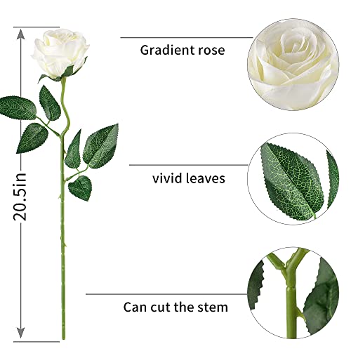 10pcs White Silk Roses Artificial Rose Flowers Long Stem for DIY Wedding Bouquet Table Centerpiece Home Décor - color: X-white
