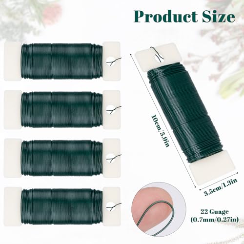 Aisoso 4 Pack Floral Wire, 131 Yards Paddle 22 Gauge Florist Wire Green for Wreath Making Craft, Floral Flower Arrangements and DIY Crafts, Garland