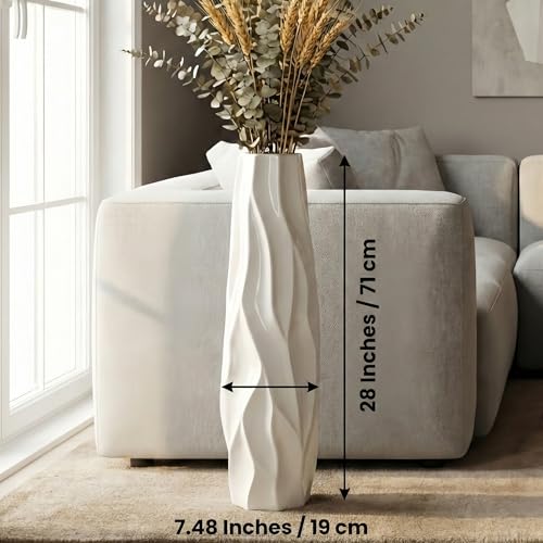 Large Floor Ceramic Tall Vase 28 Inches,White Modern Flower Tall Vases for Office, Home,Farmhouse,Living Room Décor,Simple Origami Design Fall Decorative Porcelain Flower Arrangement Vase Ideal Gift - color: Shape 2, size: 28 inch