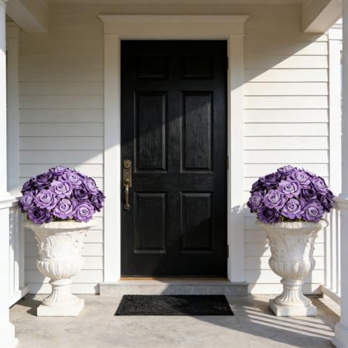 INXUGAO 6 Pcs Artificial Flowers Fake Roses for Outdoor, 28" Long Stem Silk Roses for Wedding Indoor Outside Party Decor, Realistic Faux Bouquet for Tall Vase Planter (Purple) - color: Rose-purple 6 Pcs