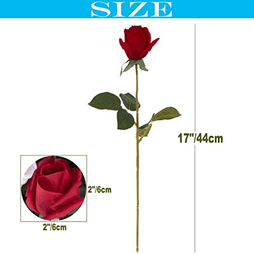 12pcs Half Opened Artificial Rose Buds,17 Inch Real Touch Silk Roses with Partially Opened Flowers, Artificial Flower for Home Décor Centerpiece Wedding Bouquet,Red - color: Red