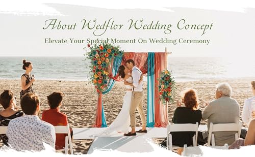 Wedding Arch Flowers with Drapes Kit (Pack of 5) - 2pcs Artificial Teal Orange Fall Deluxe Swag with 3pcs Sheer Drapes for Wedding Ceremony Arbor Reception Backdrop Rose Floral Decoration - color: Dark Teal & Burnt Orange