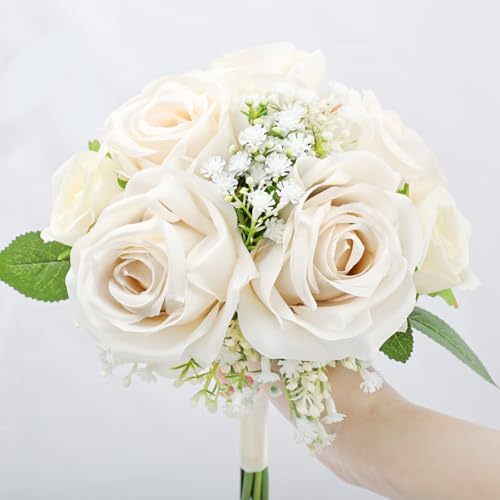 Wedding Bridesmaid Bouquets Set of 6, Artificial Silk Flowers Arrangement for Ceremony Marriage Proposal Party Anniversary Decorations - Champagne - color: Champagne, size: Set of 6 Bouquets