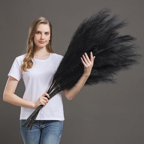 7 Pcs 45" Faux Pampas Grass – Fluffy Artificial Pompous Grass for Tall Floor Vase, Non-Shedding Home Decor, Boho Wedding Flowers, Baby Shower Centerpieces, Bedroom & Living Room Decor (Black) - color: Black