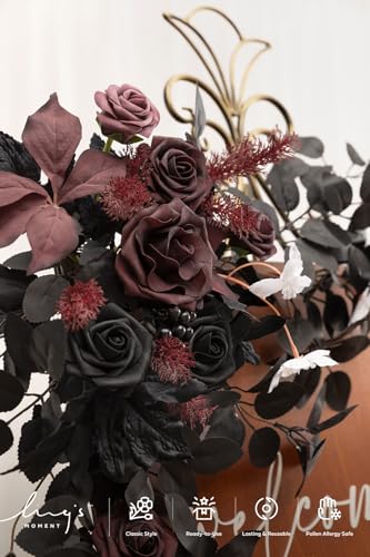 Ling's moment 2pcs Wedding Flowers Garland Artificial Floral Swag Arch Decorations Greenery Arrangements Black & Burgundy Ceremony Reception Garden Easel Wall Entryway Outdoor NOT Include Sign - color: Black & Burgundy