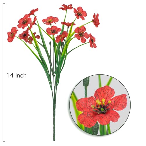 Outdoor Artificial Flowers 21 UV Resistant Bundles Fake Flower Plastic Plants Faux Silk Flowers Porch Hanging Garden Porch Window Box Decorating (Red) - color: Red