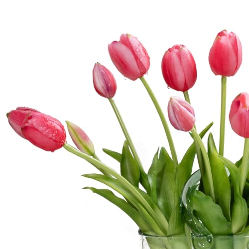 15 Artificial Tulips Flowers,Soft Touch Latex Bouquet, Fake Tulips Flowers,Spring Wedding Home Room Table Centerpiece Decor Rouge Pink Set - color: 15pcs Rouge Pink(no Vase)