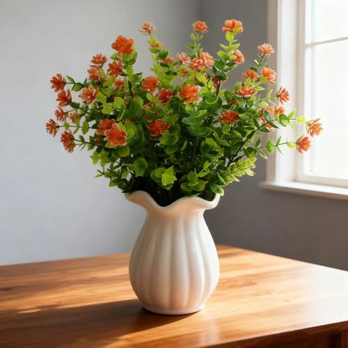 1 Pack 7-Fork Simulated Eucalyptus Roses, Green Potted Artificial Flowers, Home Decoration and Wall Decoration(Sunset Glow) - color: Sunset Glow