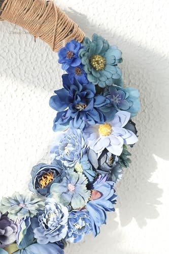Floroom Mini Artificial Flower Heads Dusty & Navy Blue Fake Peony Daisy Rose Multicolor Small Faux Silk Flower Heads for Cake Craft Garland Wedding Party Graduation Cap DIY Home Decoration, 0.8"-3.6" - color: Dusty Ocean Blue