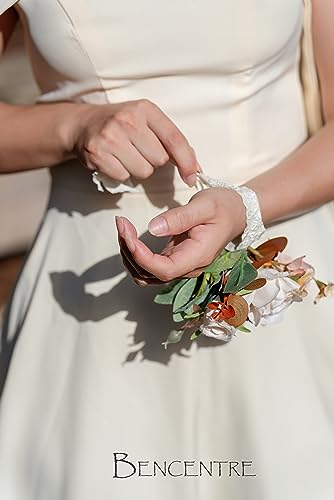 Terracotta Corsages for Wedding(Set of 6),Corsages for Prom,Party Prom Hand Flower Decor,Mother of The Bride Corsage,Bridesmaid Wrist Corsage,Wrist Corsage Bracelets - color: Terracotta