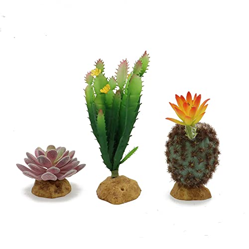 JIHAQUA Reptile Plants Succulent, Artificial Desert Rain Forests Plants for Lizard Bearded Dragon Chameleon Gecko Snake Amphibian Terrarium Decor (Set 3) - color: Set 3