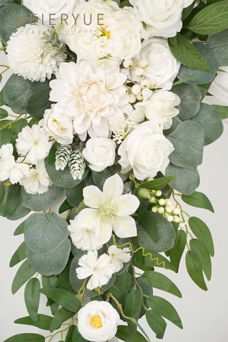 Artificial Wedding Arch Flowers Kit(Pack of 3),2Pcs Artificial Flower Arch Decor,1Pcs Sheer Drape for Wedding Ceremony Arbor for WeddingCeremony (Fairy White) - color: Fairy White