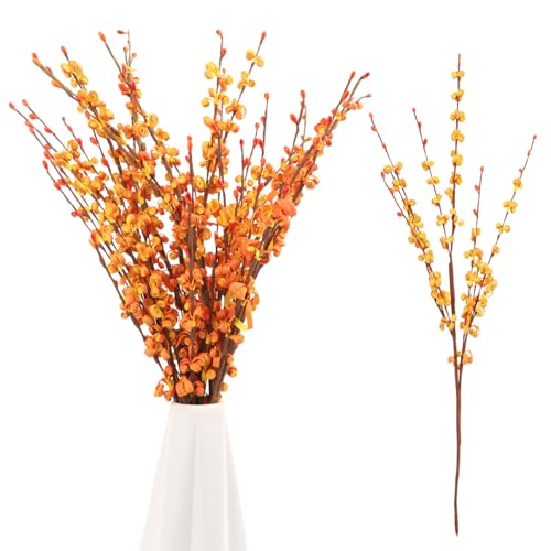 Wootkey 10 Pcs Long Stem Artificial Jasmine Flowers Burnt Orange Jasmine Fall Floral Stems for Wedding Bouquets Dried Autumn Orange Fake Flowers for Vases Home Parties Decor - color: Autumn Yellow, size: 10pcs-17.5''