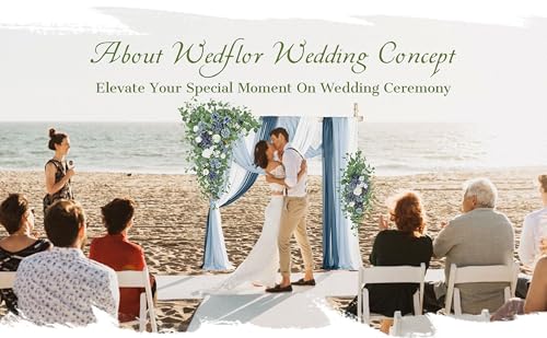 Wedding Arch Flowers with Drapes Kit (Pack of 5) - 2pcs Artificial Dusty Blue & Cream Deluxe Swag with 3pcs Hanging Drapes for Wedding Ceremony Arbor Reception Backdrop Rose Floral Decorations - color: Dusty Blue & Cream