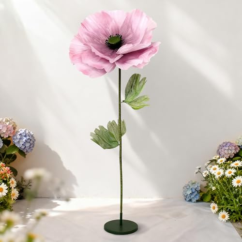 Standing Corn Poppy, Giant 5.58ft Life-Size Faux Blooms with Flexible Stem Metal Base Oversized Wedding Arch Decor,Garden Window Display (Pink,1) - color: Pink