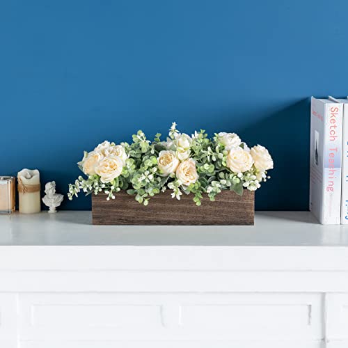 Dahey Centerpiece Table Decorations for Dining Room Farmhouse Table Centerpieces Decor Wood Tray with 3 Artificial Flowers and 2 Eucalyptus for Living Room Kitchen Table, 14.1" x 4.7" x 3.1" - color: Champagne