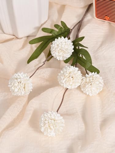 Waipfaru 10pcs Fake Silk Pompon Mum Artificial Flowers, Bulk Faux Mini Chrysanthemums, for Centerpieces Wedding Fillers Champagne Arrangements Shower Decorations, White - color: White