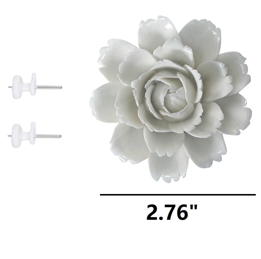 Ceramic Flower Wall Art, Artificial Flower Wall Sculpture，Handcrafted 3D Hanging Porcelain Flowers ,3D Wall Hanging Decor ,Porcelain Flower Wall Décor for Home，Hallway，Kitchen，Office (White,Camellia, 2.76") - color: White,Camellia, size: 2.76"