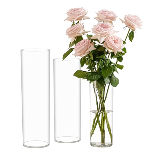 Flower Vase Acrylic Cylinder,Set of 3 Pcs, Clear Vase for Centerpieces,Wedding Decorative,Home Décor, Non Breakable Plastic, 7.86"+9.84"+11.8" Tall Round - Clear - size: Set of 3 - 3.94"x7.86", 3.94"x9.84", 3.94"x11.8"