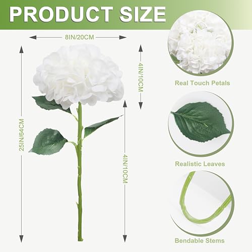 4PCS White Hydrangea Artificial Flowers 25" Faux Hydrangea Flowers, Fake Hydrangeas Latex Real Touch Hydrangeas Flowers with Stems for Home Decor Party Wedding Floral Arrangements - color: White