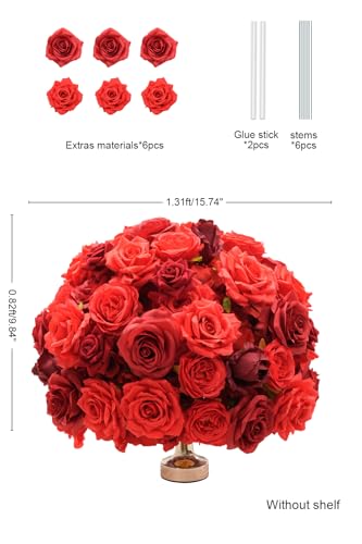 2pcs Mix Red Artificial Flowers Centerpieces Decor for Tables Floral Arrangement Bouquet for Wedding Reception Aisle Ceremony Party Flowers Balls Without Stand - color: 2pcs 15'' Red