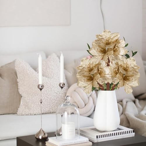 Briful Amaryllis Artificial Christmas Flower Stems, 19.7" Champagne Glitter Faux Amaryllis with Detachable Heads for Xmas Home Party Wedding Bouquet Vase Arrangement Decor - color: Champagne