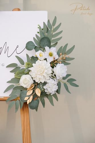 Faux Flower Swag Set of 2 for Wedding Welcome Signs Floral Swag Wedding Reception Ceremony Signs Decor (A-White) - color: A-white