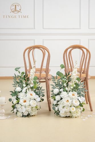 TINGE TIME Free-Standing Artificial Flower Set of 2, Table Centerpiece with Rubber Pad, Silk Fake Flower for Wedding Centerpiece Archway Aisle Welcome Entrance (IvoryWhite) - color: Ivorywhite