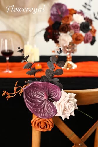 Floweroyal Halloween Artificial Flowers Black Flowers Mix Silk Flowers Fake Roses with Stems for DIY Wedding Bridal Bouquets, Baby Shower, Floral Arrangement, Table Centerpieces, Home Decorations - color: Brown & Black