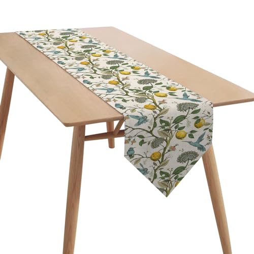 Lemon Tree Floral Bird Table Runner,Blue/Green/Yellow Aesthetic Rectangular Runner,Rustic Farmhouse Table Runner for Holiday Party,Wedding and Indoor Outdoor Dining Table Decor,13"x72" - color: Vintage Flowers Runner-5