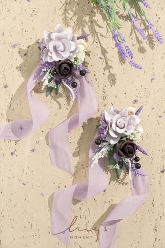 Ling's moment 2pcs Prom Wrist/Shoulder Corsage Artificial Flower, Girl/Mother Homecoming/Wedding Corsage Wristlet Décor, etc. Purple Lavender Lilac - color: Prpl-purple Lavender & Lilac