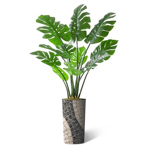 Artificial Tree in Geometric Pattern Planter, Fake Monstera Silk Tree for Indoor and Outdoor Home Decoration - 65" Overall Tall (Plant Pot Plus Tree) - style: Monstera Plant