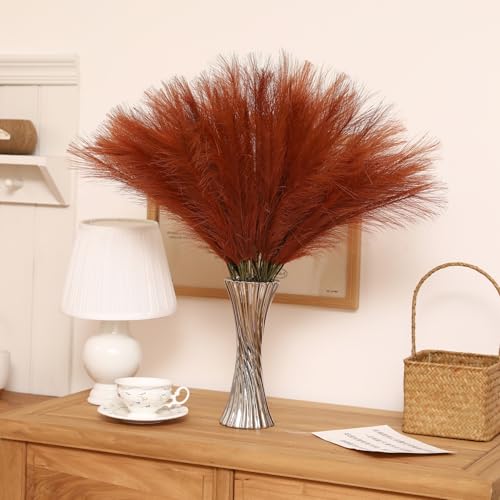 Wertuirk Burnt Orange Pampas Grass - 60pcs 24 Inch Artificial Pampas Grass Decor, Tall Pampas Grass for Floor Vase, Table Centerpieces, Wedding, Party and Fall Decor (Burnt Orange, 60 Pieces) - color: Burnt Orange, size: 60 Pieces