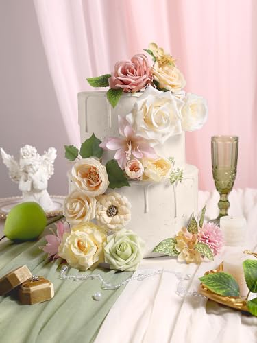 Artificial Flowers, Yellow Green Silk Fake Flowers for DIY Wedding Bridal Bouquets, Wedding Cake Flowers for Table Centerpieces Baby Shower Birthday Party Home Decorations - color: Yellow Green