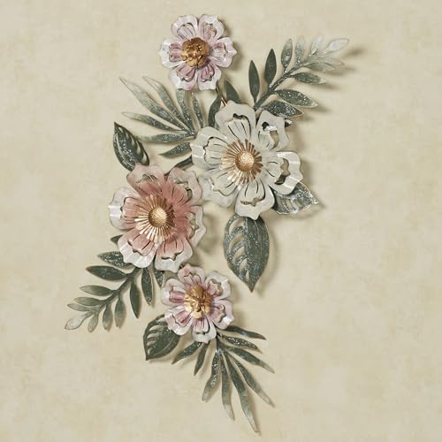 Floral Sway Wall Art Sculpture | Flower Blossoms | Bloom Metal Wall Art Decor | Hanging Wall Decor | Leaf | Pastel Pink Ivory Gold | Horizontal Vertical Nature | Handpainted | Dimensional Home Accent