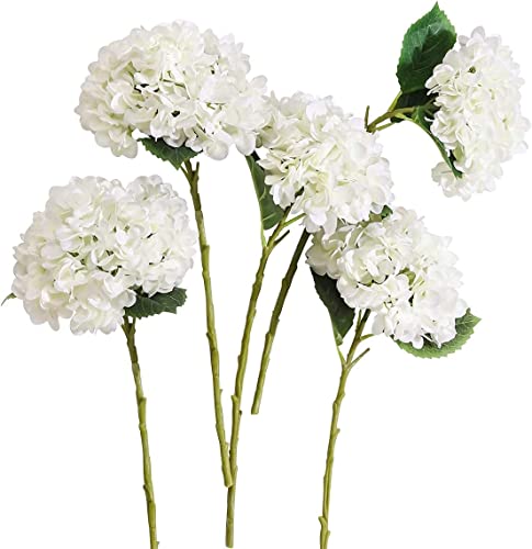 PARTY JOY 5PCS 15.4In Artificial Hydrangea Silk Flowers Bouquet Faux Hydrangea Stems for Wedding Centerpieces Home Decor (White, 5) - color: 5pc-white
