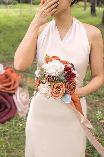 Lookein 7 Inch Wedding Bouquet for Bride Flower Bouquet for Bridesmaid Artificial Flowers Bouquet Rose Bouquet Bridal Bouquet Tossing Bouquet for Wedding Ceremony, Chic Terracotta - color: 7" Chic Terracotta