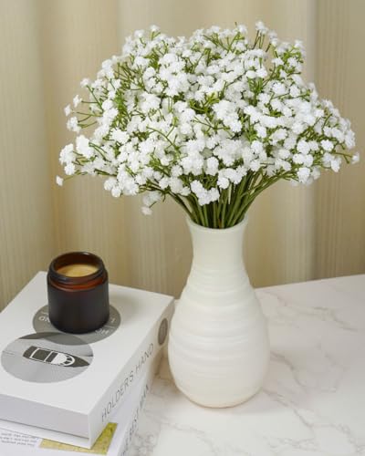 Babys Breath Artificial Flowers, 48Pcs Fake Baby Breath Flowers Artificial Bulk 11inch White Faux Gypsophila Real Touch Flowers for Outdoors Wedding DIY Bouquet Arrangement Home Garden Decor - color: Attractive White, size: 48PCS