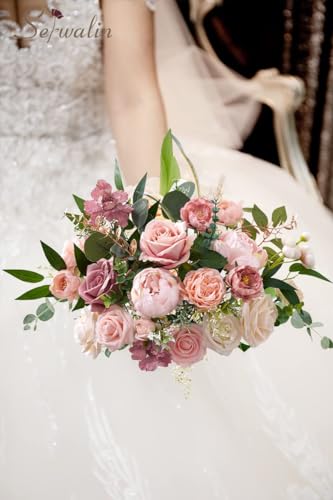 Serwalin 2 Pcs Artificial Flowers Pink Wedding Cake Flowers, Fake Dusty Roses Peonies for Bouquets Table Centerpieces Wedding Home Decor, Baby Shower Party Flowers with Stems DIY Combo - color: A Abby Dusty Pink, size: 2 Boxes