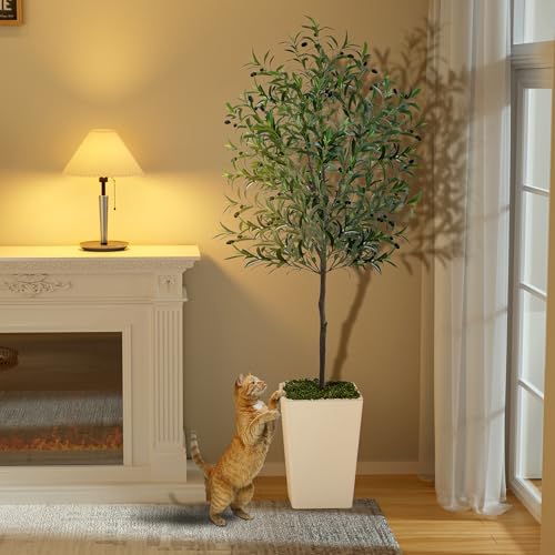 Olive Trees Artificial Indoor 6ft, Tall Faux Silk Plant with Pot, Realistic Leaves and Natural Wood Trunk Fake Trees with Lifelike Fruits for Home Office Decor Bedroom Livingroom Entryway Housewarming - color: 6 Ft