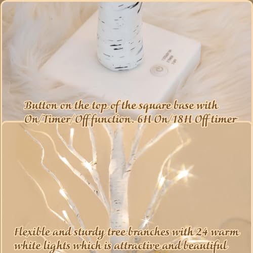 PEIDUO Christmas Decorations for The Home, 2FT BirchTree with LED Lights, Warm White Tree Lamp, Fairy Light Spirit Tree for Room Inside Fireplace Home Decor, Battery Powered, Timer (4PK) - style: 4PK Birch Tree