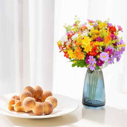 XONOR Artificial Cemetery Flowers Memorial Silk Daisy with Vase for Grave Headstone Decoration, Assorted Colors Daisy for Spring Summer Decoration - color: With Vase